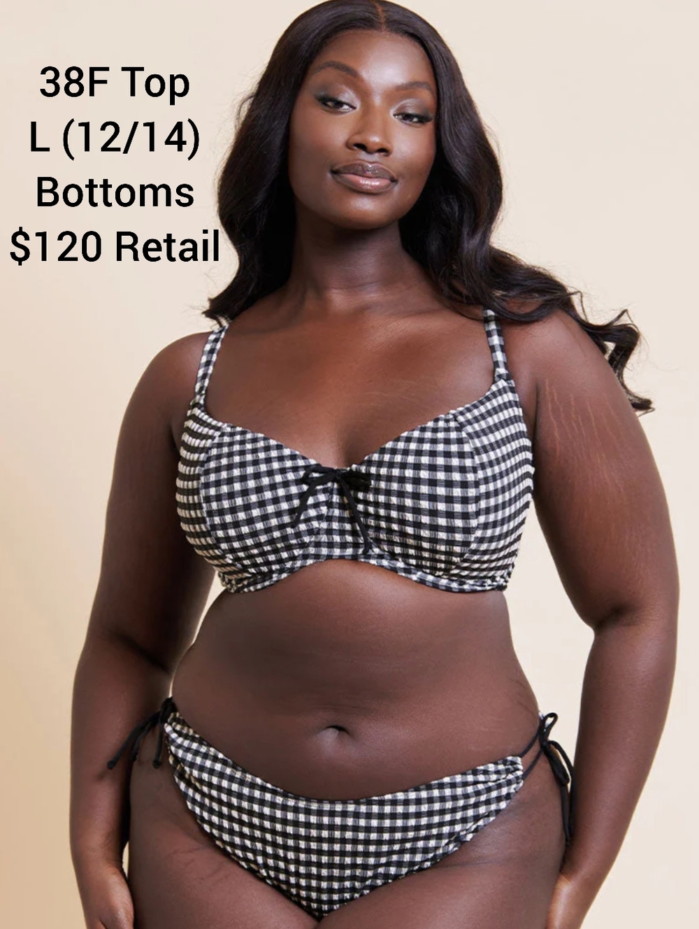 NEW SET - Curvy Kate Black Gingham Check Bikini 38DDD / L (12-14) NWT Swim